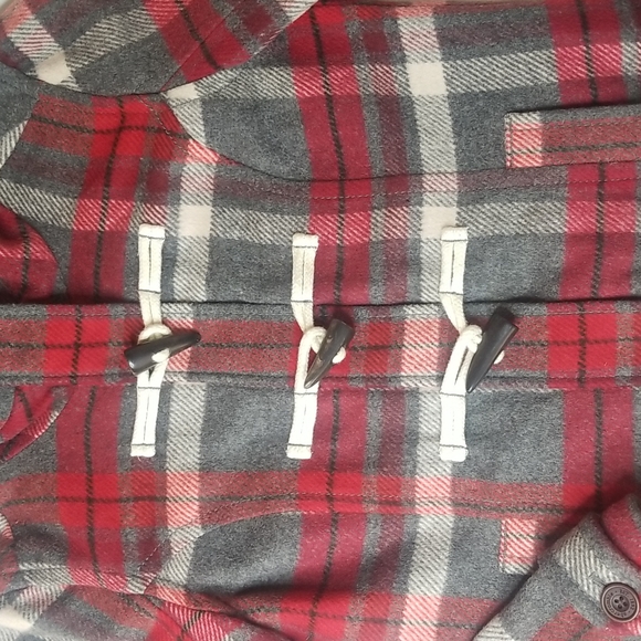 ABERCROMBIE RED GRAY PLAID COAT JACKET GIRLS XL WOOL JACKET HOODED - Picture 3 of 16